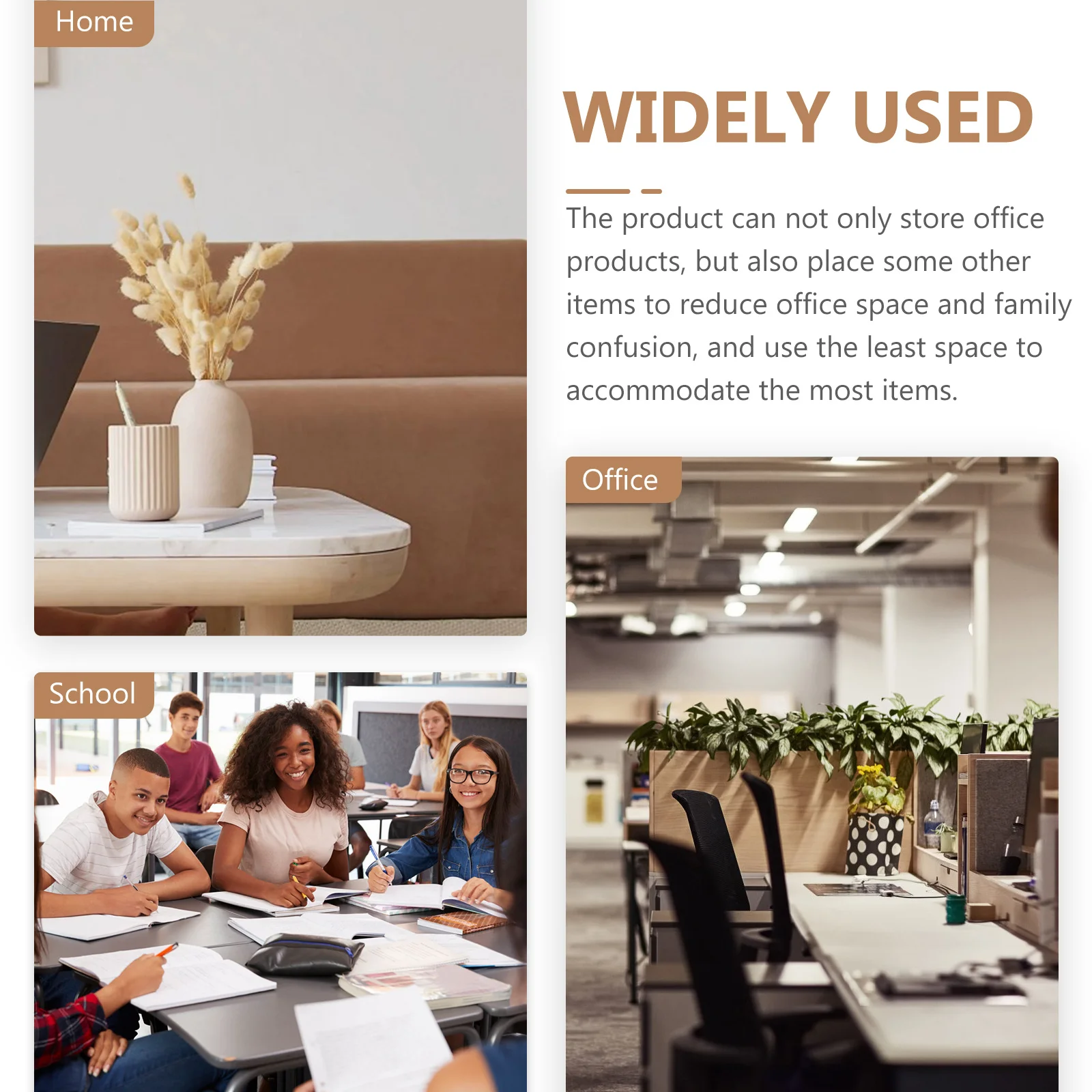 

Wooden Pencil Holder Multi-grid Rack Stationery Storage Shelf Light Brown Household