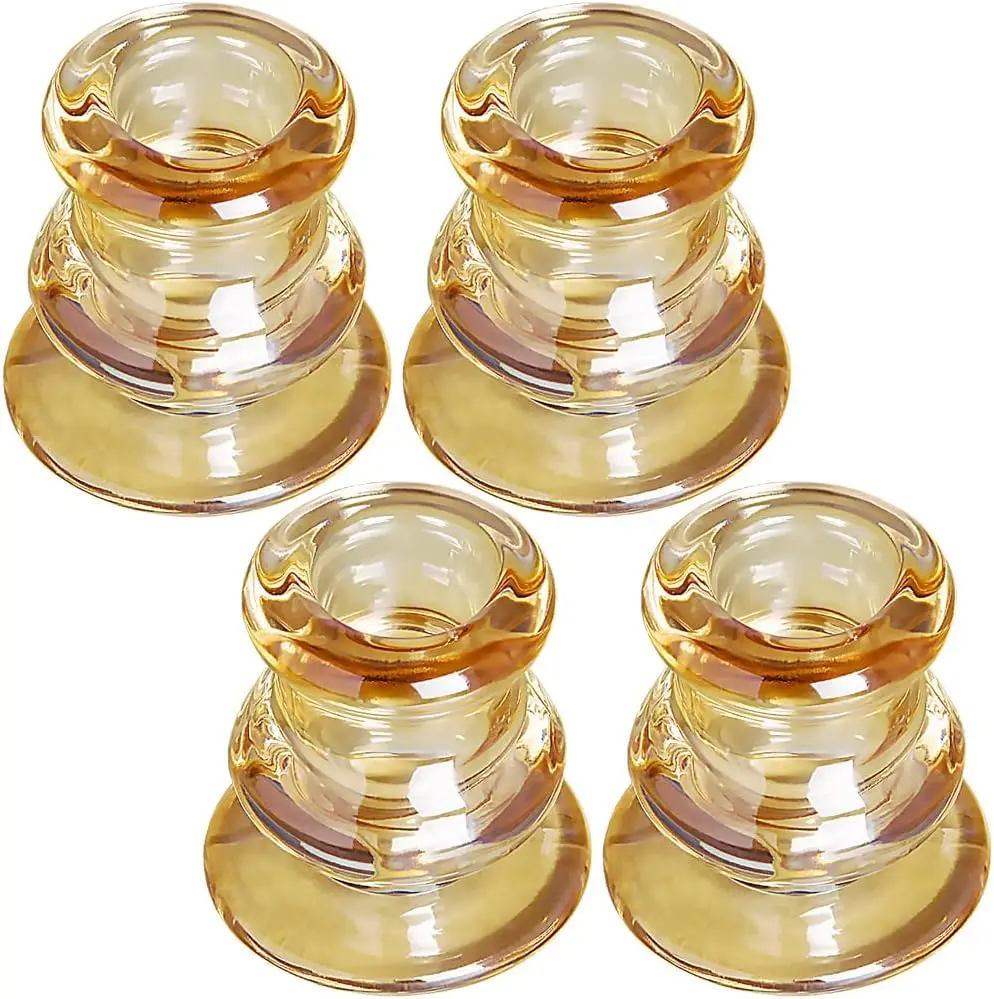 

4 Pack Taper Candle Stick Holders Amber Glass Candle Holders for Wedding Festival Party Candlestick Home Table Decoration