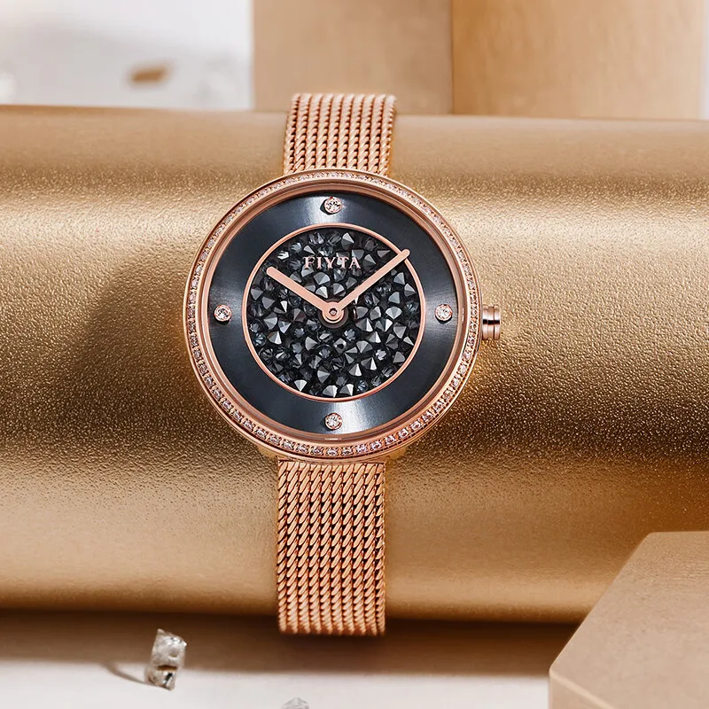 ساعات كوارتز للسيدات من FIYTA، كريستال الياقوت، مقاومة للماء بطول 30 مترًا، ساعات فاخرة وعصرية للنساء