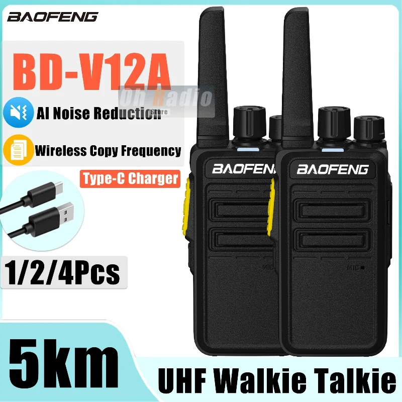 2PCS Baofeng BD-V12A Mini Walkie Talkie Typ-C Ladegerät Rauschunterdrückung Drahtlose Zwei Weg Radio Jagd