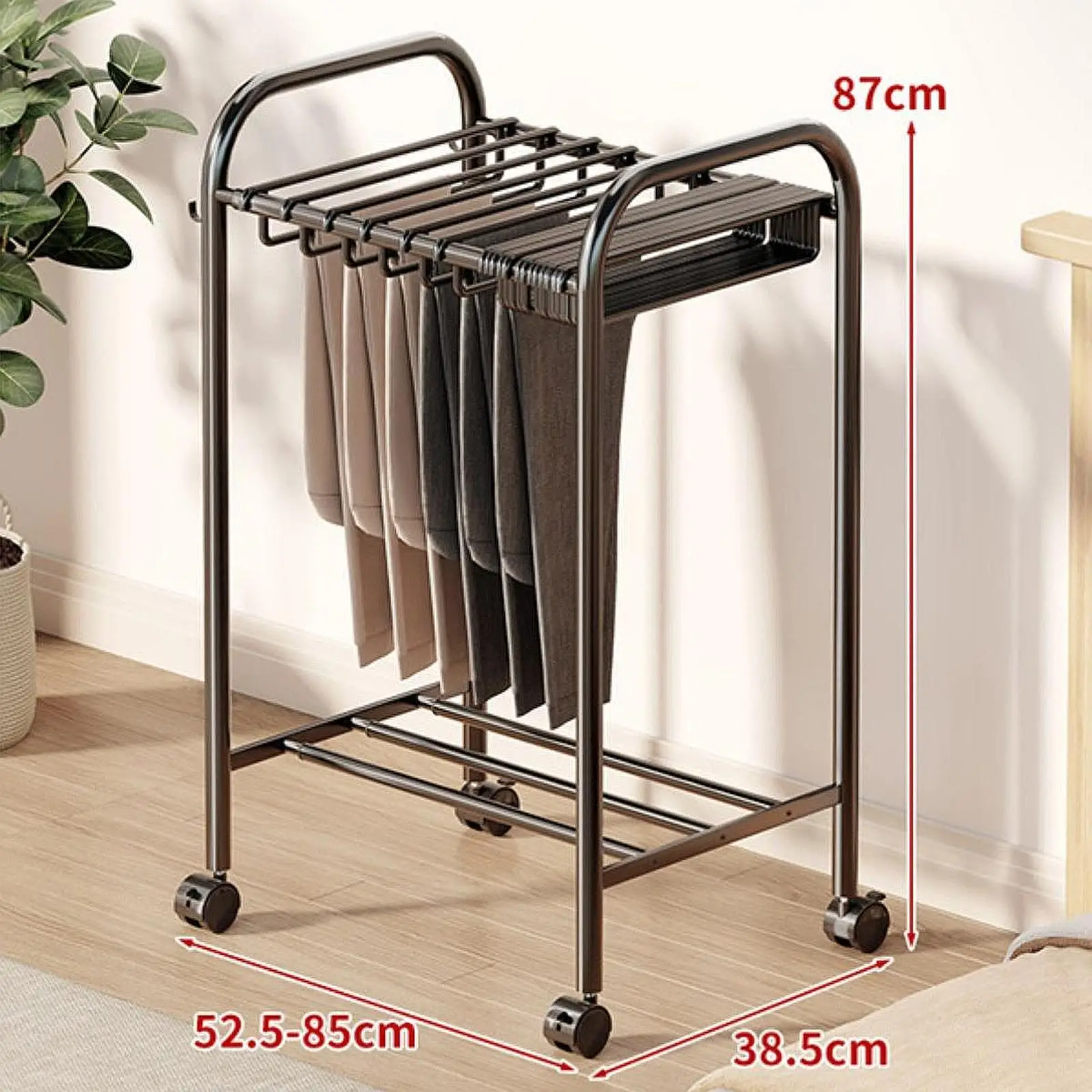 

Rolling Pants Trolley Pants Rack with Wheels Floor Standing Jean Organizer with