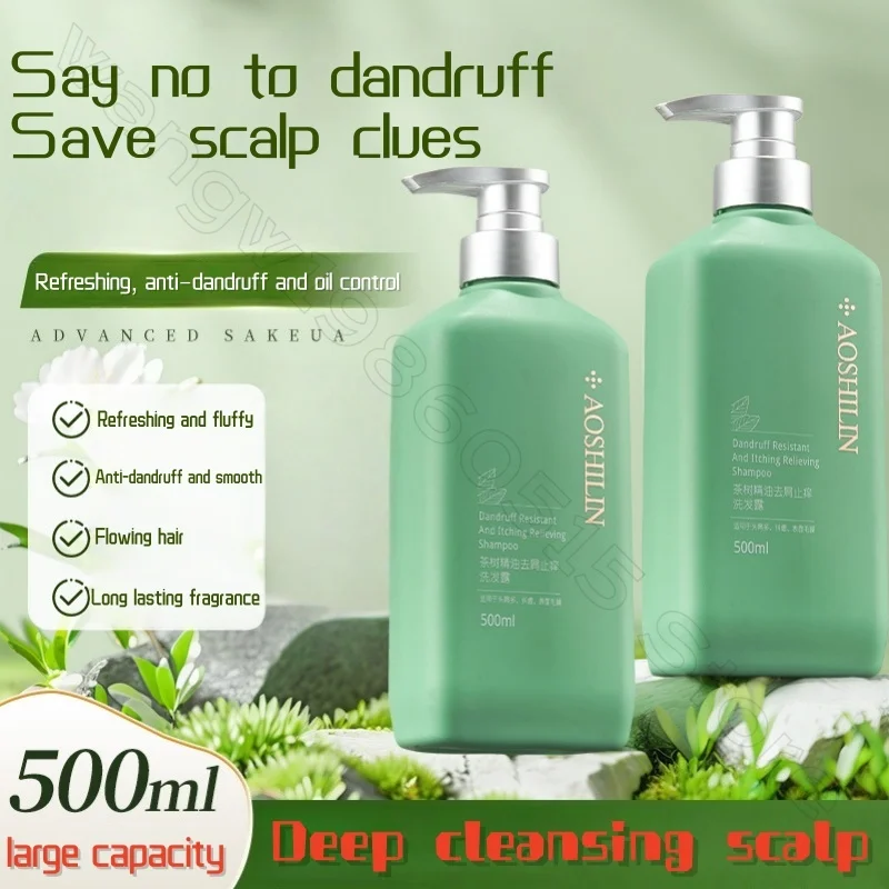 Tea Tree Essential Oil Shampoo 500ml Deep Cleaning Anti-itch Refreshing Fluffy Shampoo Oil Control Soothing Shower Gel