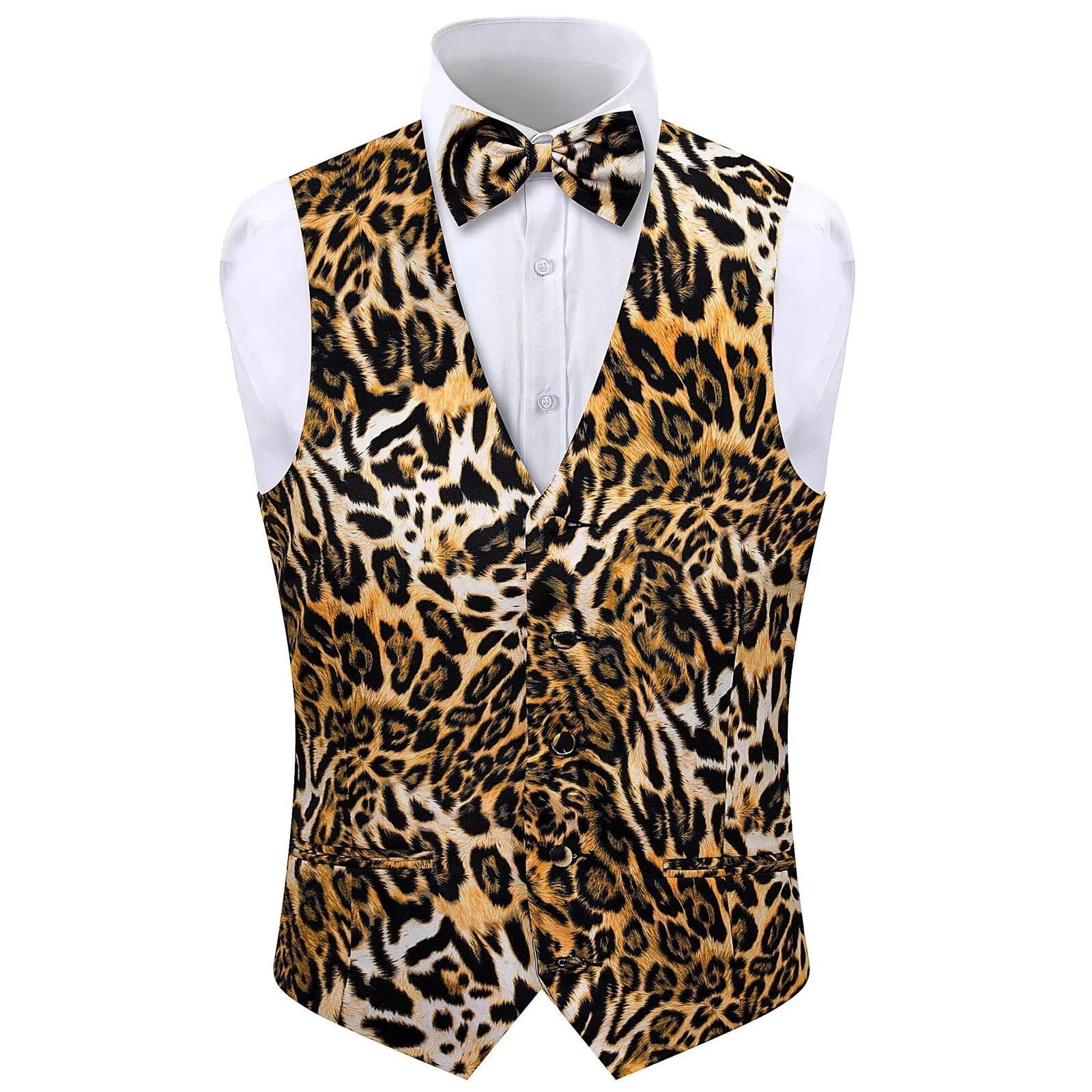 2 PCS Men Animal Print Vest Party Suit Waistcoat Adult Leopard Tiger Print Costume Funny Performance Photography Vest + Bow Tie