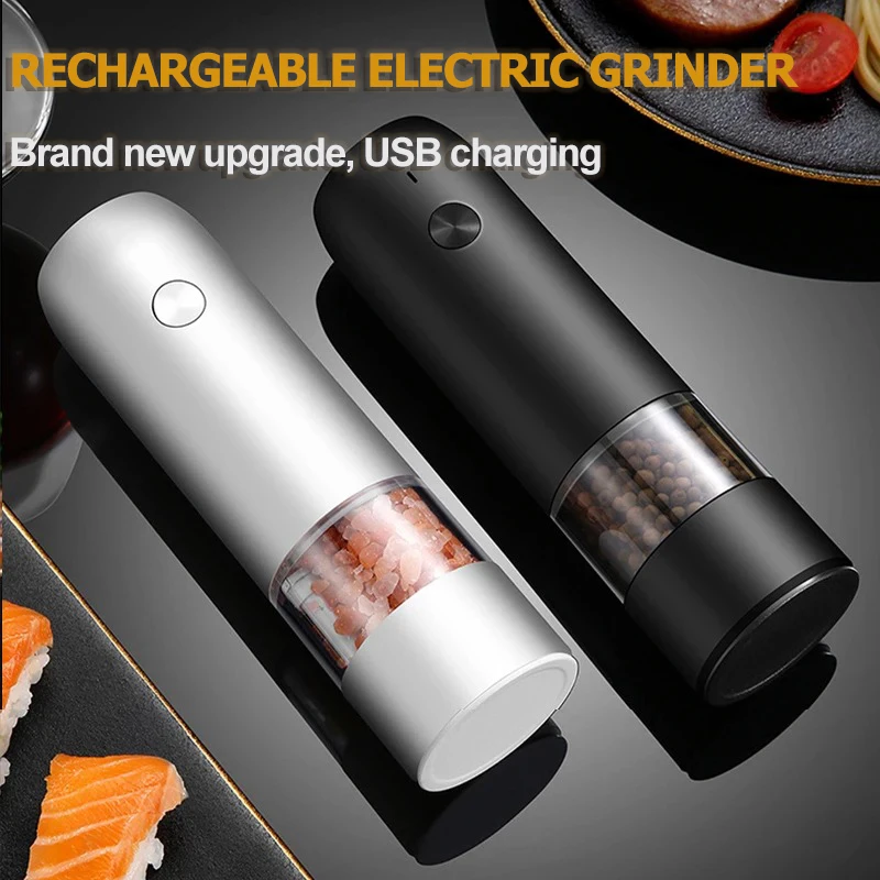 Rechargeable Electric Grinder Salt Pepper Mil  USB Automatic 6 Gears Adjustable Coarseness Spice Mill Kitchen Tools White/Black