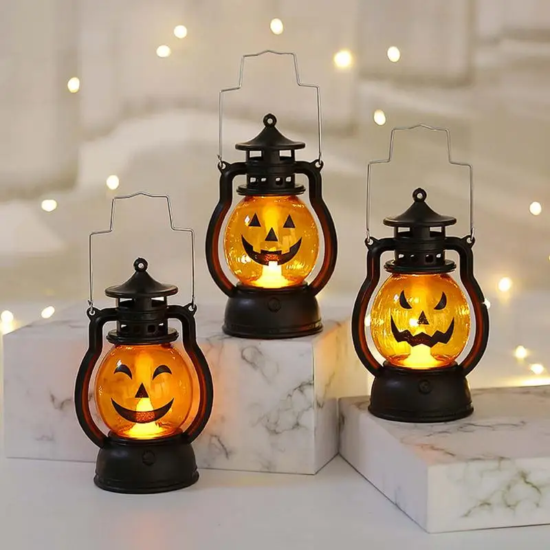 Halloween Pumpkin Lantern Smile Face Led Pumpkin Lights Battery Powered Jack-O-Lantern Decoration Camping Hanging Lantern