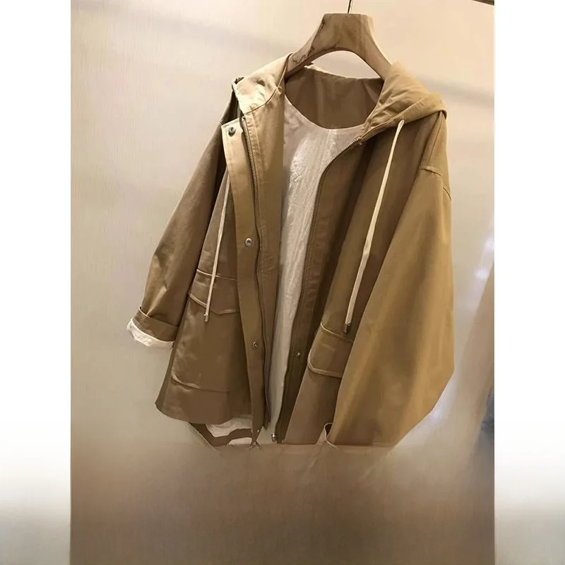 منافذ معطف نسائي فضفاض قابل للتنفس من العلامة التجارية الكبيرة مع غطاء محرك السيارة ملابس خارجية للتنحيف متوسطة الطول للتنقل #2