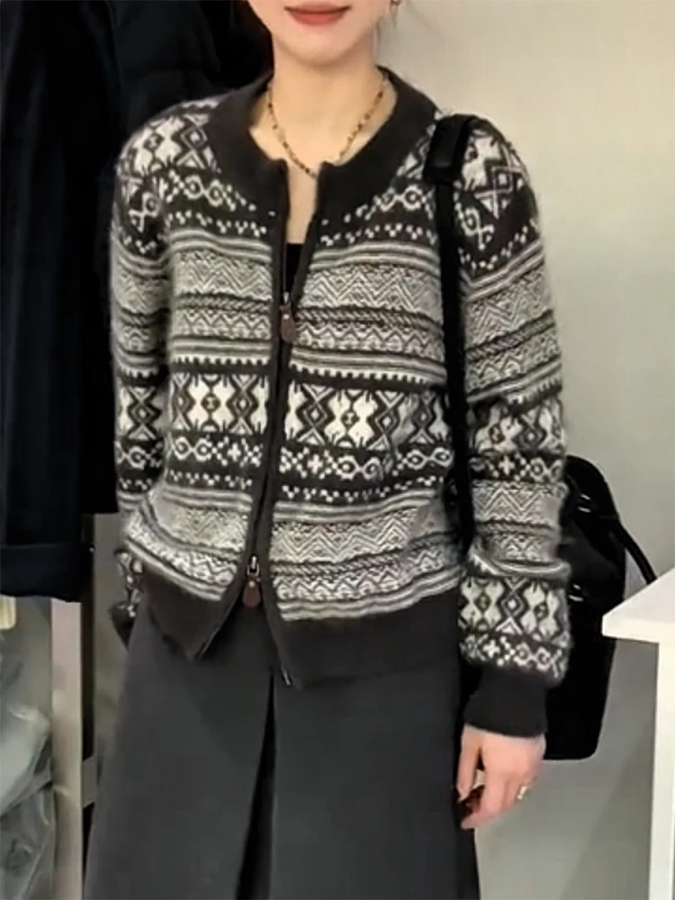 

Korean Sle Vintage Color Blo Knitted Open Cardigan Autumn Winter plus Size Slimming Versatile Top High End Feeling