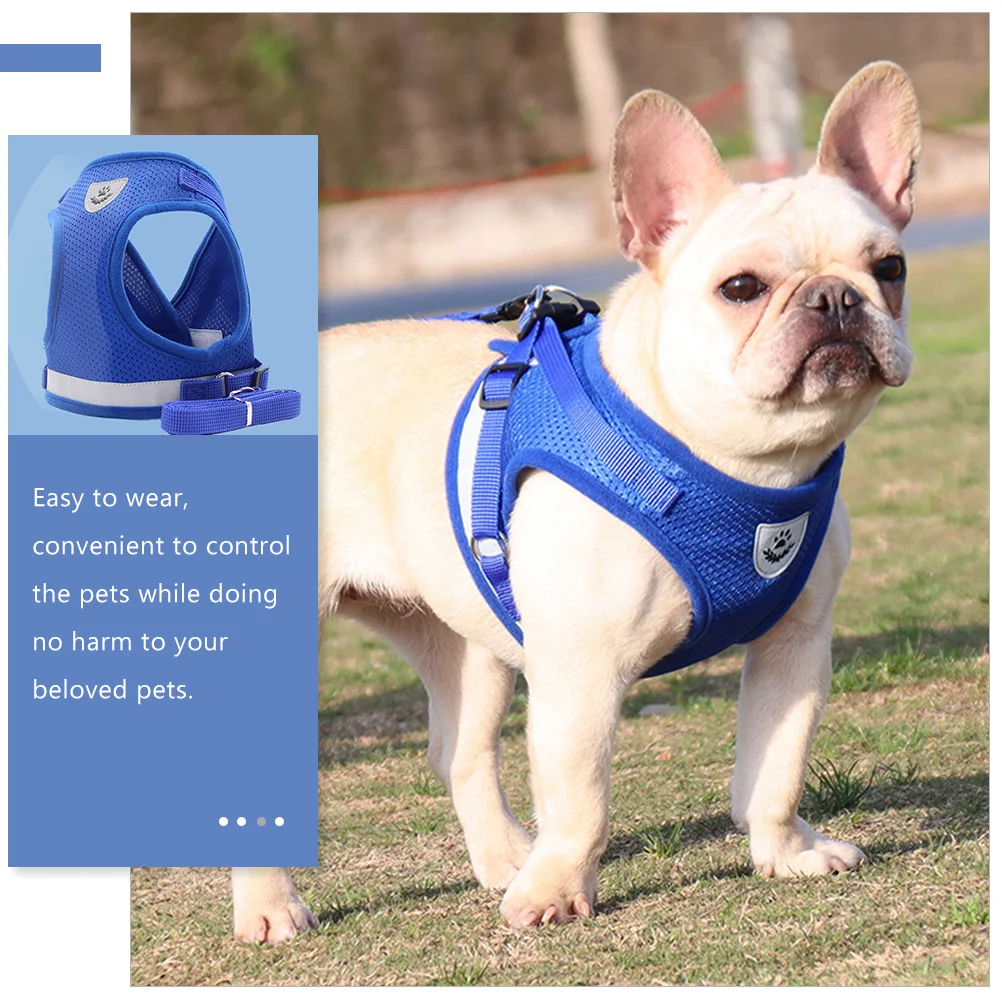 

1 set Dog Harness Puppy Vest Breathable Pet Chest Back Leash Adjustable High Strength Buckle Safe Gear Cooling Vests Summer