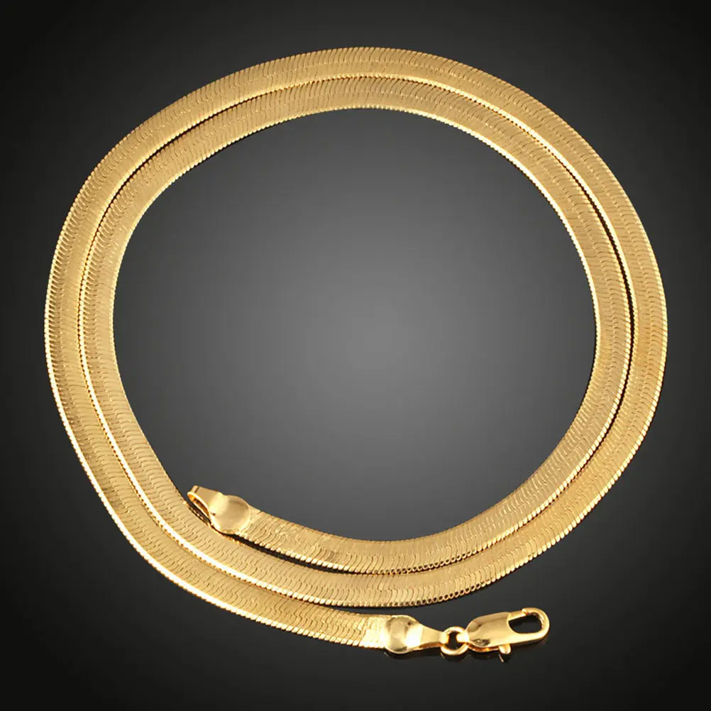 20 Inch Flat Snake Chain Gold Plated Necklace 3mm Wide Adorable Design Trendy Hiphop Necklace Flat Snake Chain