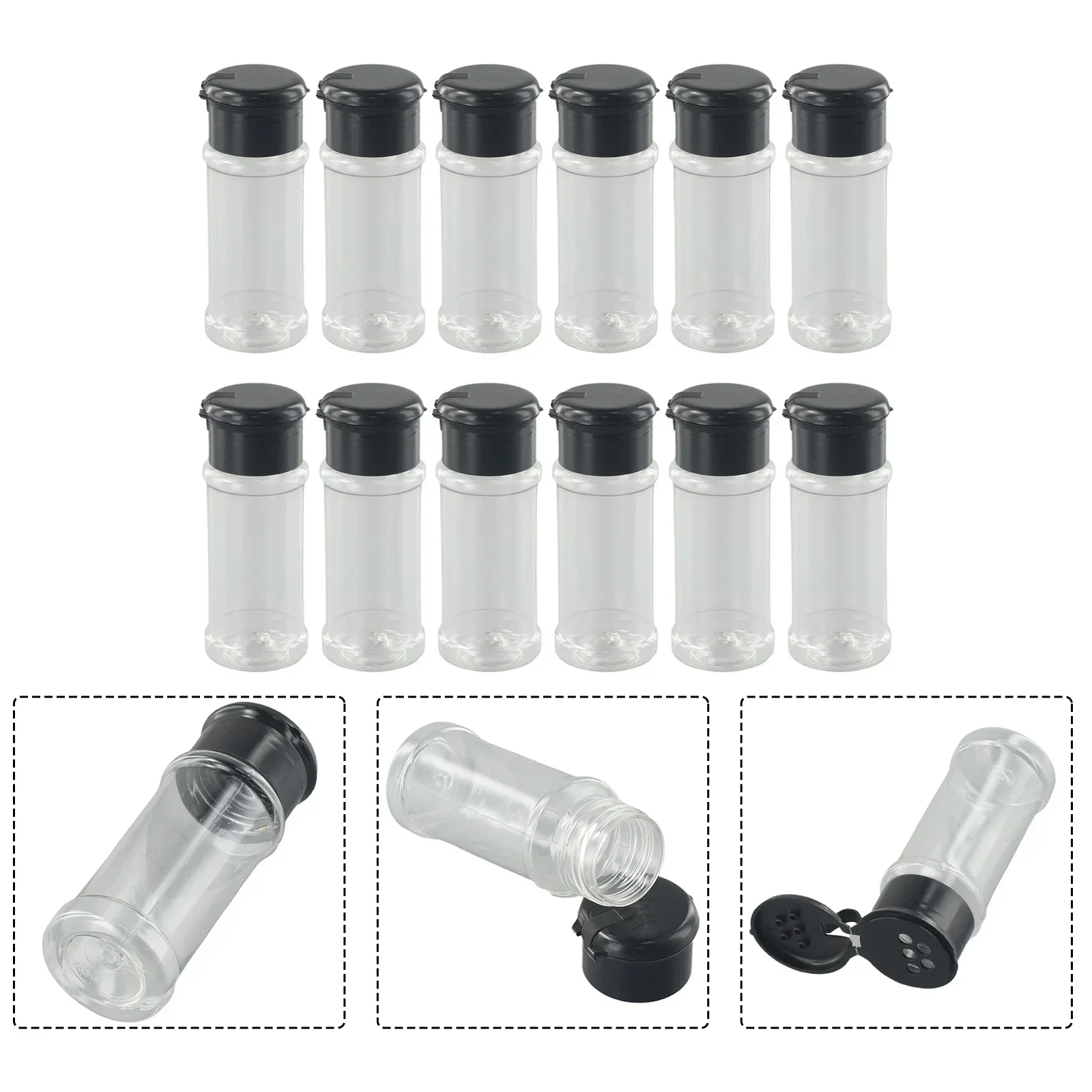 12Pcs Spice Jars Seasoning Shaker Bottles Plastic Spices Storage Condiment Jar Salt Pepper Boxes Kitchen Spice Organizer Rack