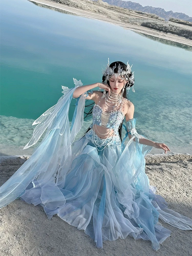 

Mermaid Myth Exotic Style Hanfu Cosplay Costume Gradient Yarn Princess Party Performance Dress for Women