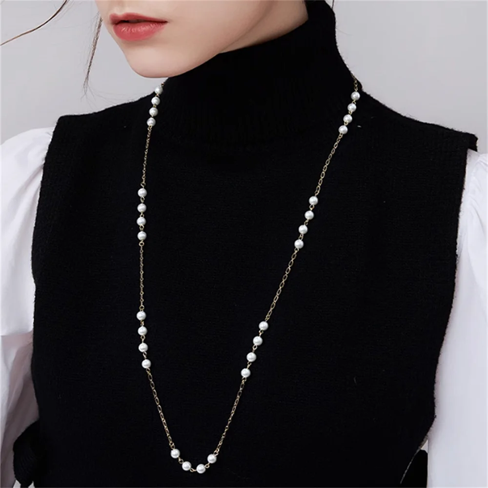 New Pearls Necklaces Exquisite Fold Many Ways Long Chain Dress Accessories Necklace For Women Party Festivals