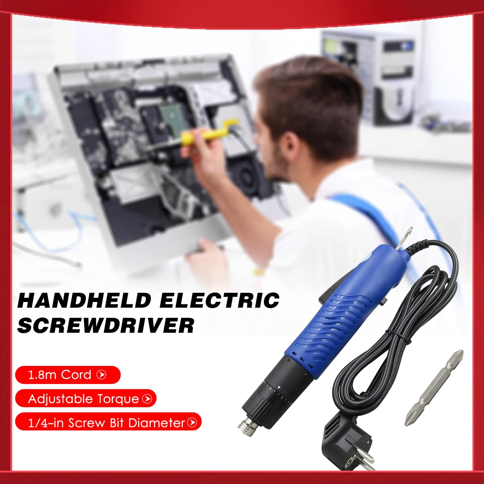 Electric Screwdriver Handheld Corded Electric Screw Driver Adjustable Torsion 1/4-in Screw Bit Diameter Repair Tool