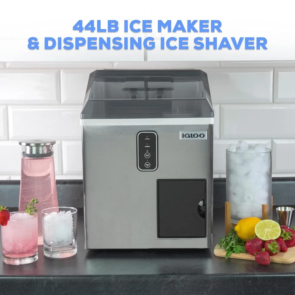 Dual Purpose Ice Cube Maker e Dispensação Shaver, LED Touch Painel de Controle, Diário, 12 Cubos A Cada 7-15 Minutos, 44 lb, 44 lb