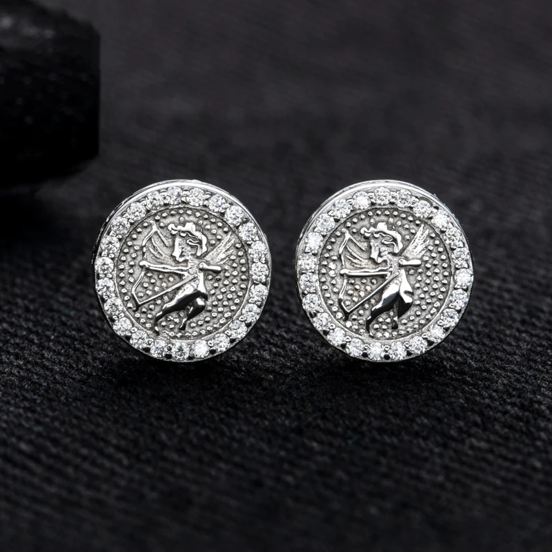 

MossanRappr 0.4cttw Moissanite Angel Iced out Hip Hop Stud Earrings 925 Sterling Silver D Color Punk Fashion Jewelry for Men