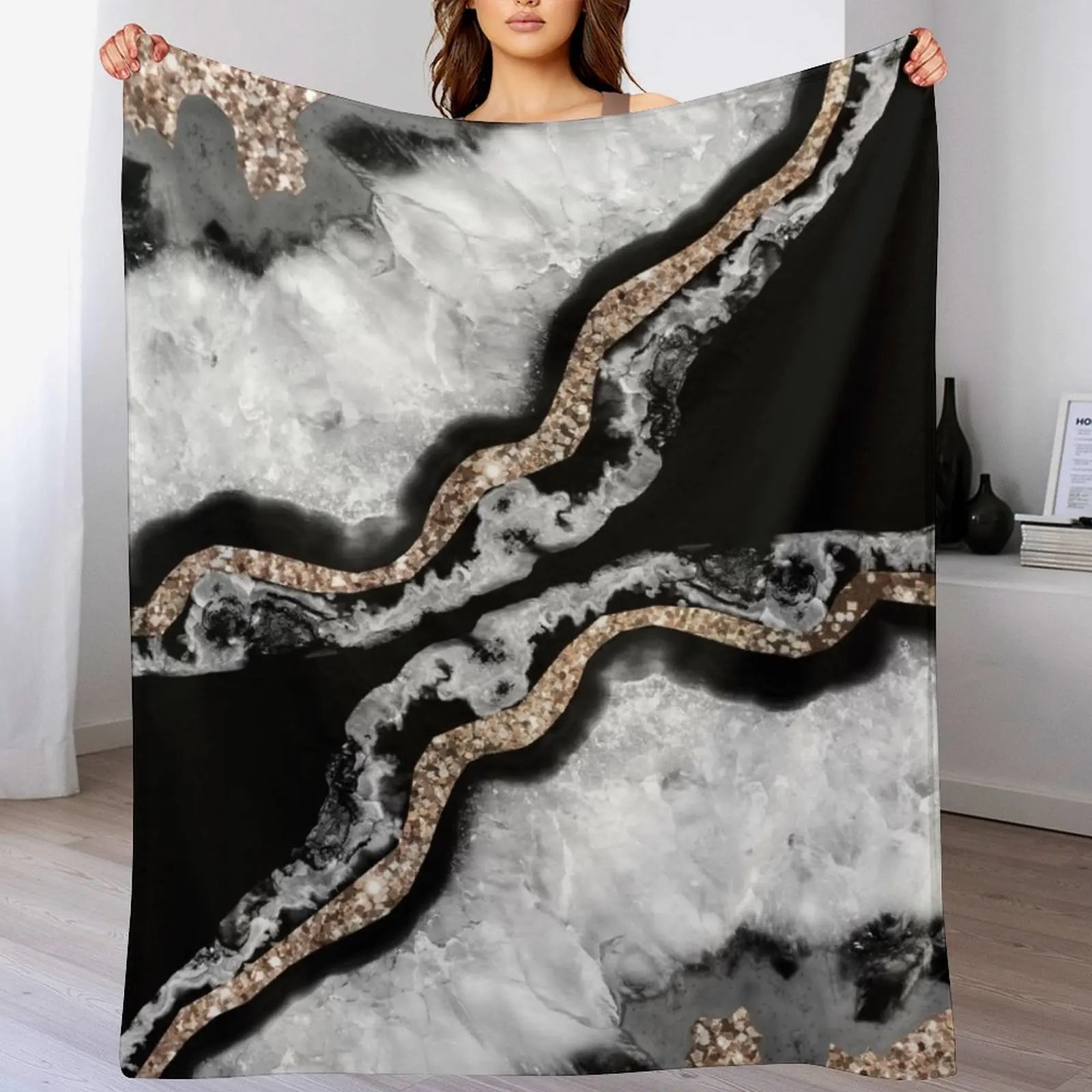 Yin Yang Agate Glitter Glam #8 (Faux Glitter) #gem #decor #art Throw Blanket Designers anime Sofas Blankets