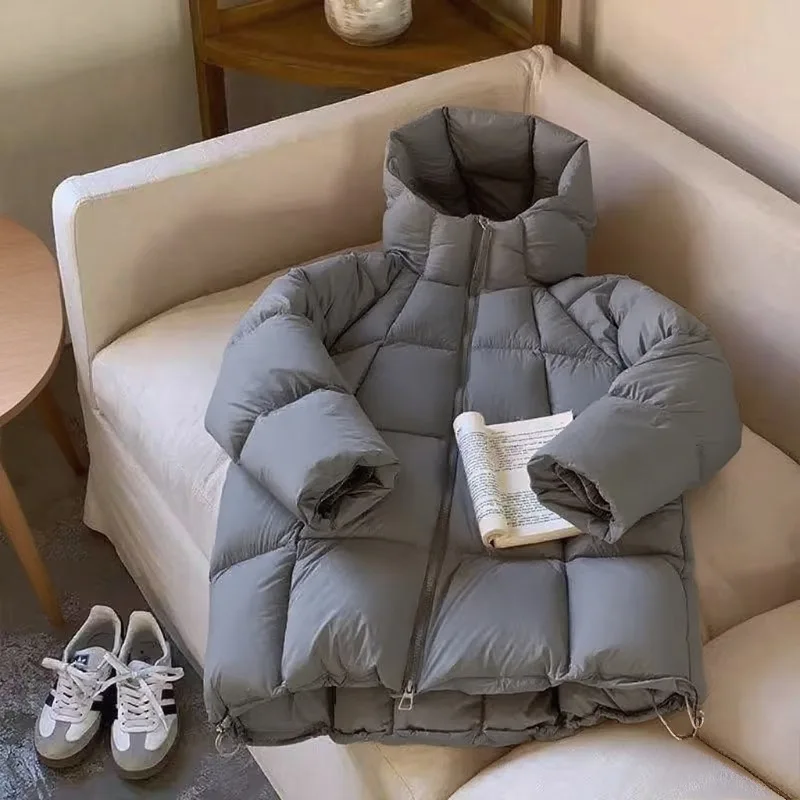 

Blue Cotton Jacket Women's Mid-Length Stand Collar Winter Coat Bread Style Black Color Versatile Fashionable Ladies' Outerwear