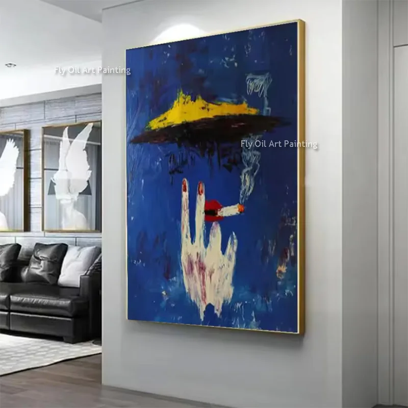 Fashional Red Blue Artwork Hand Made New Original Women Walking The Dog Oil Painting Abstrac Women Wall Art Decor For Bedroom
