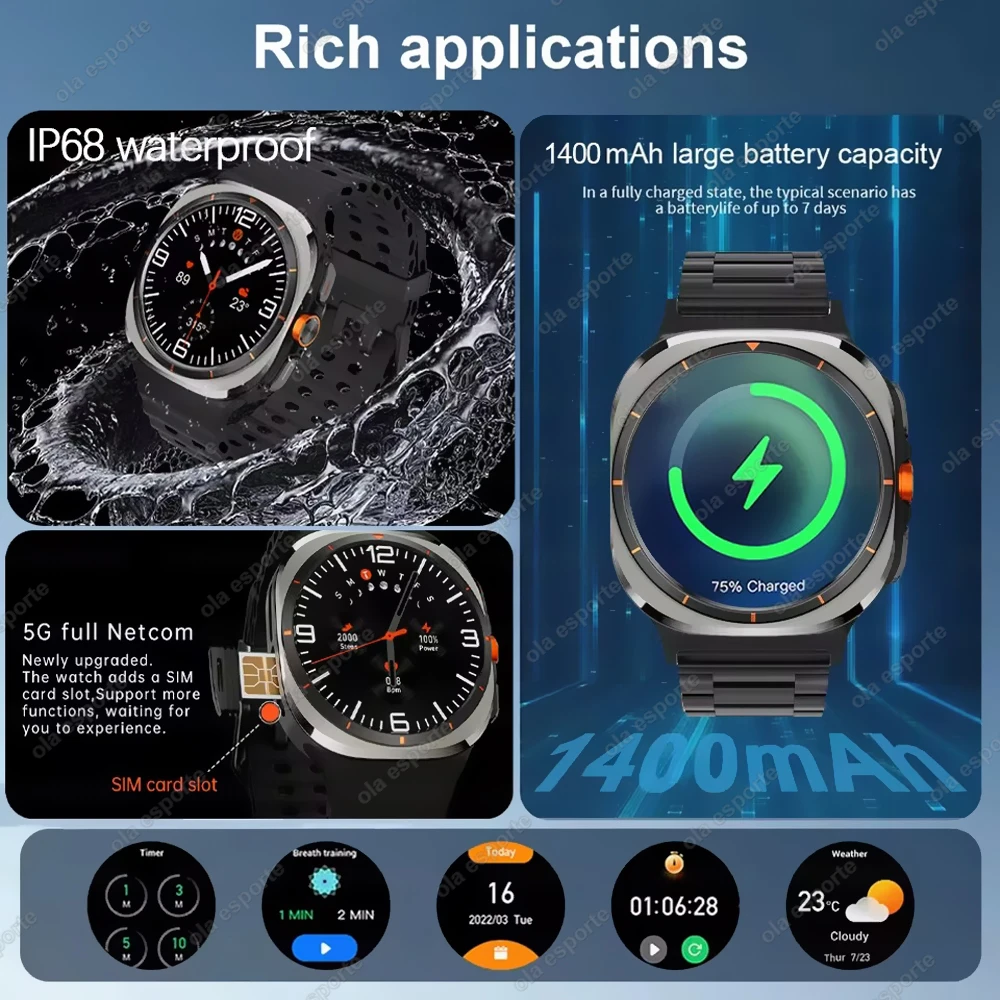 U8 Ultra IOS Android 9.0 ساعة ذكية للرجال 4G 5G بطاقة SIM WiFi NFC GPS بوصلة 32GB Smartwatch كاميرا دوارة ساعة رياضية 7 Ultra