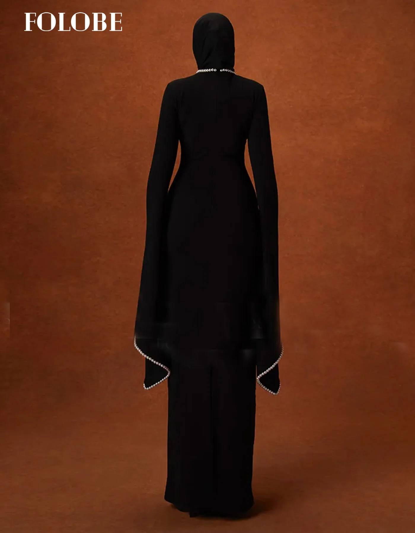 FOLOBE أسلوب بسيط أسود جيرسي مساء اللباس لؤلؤة حورية البحر س الرقبة طويلة الأكمام فساتين لحضور الحفلات الموسيقية الكلاسيكية الرائعة الحديثة حسب الطلب