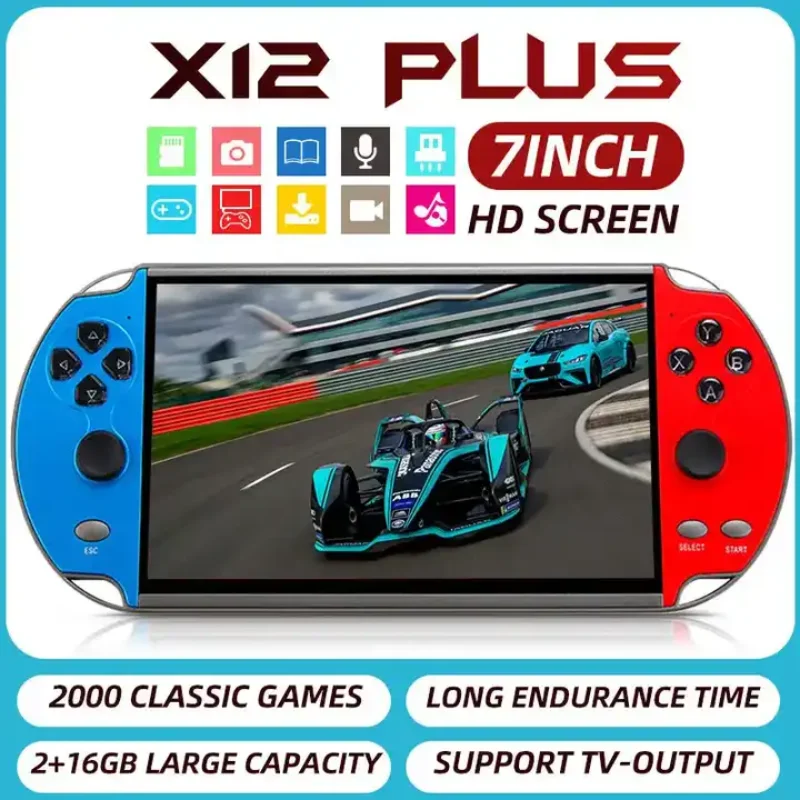 YTGEE Оптовая продажа X12 Plus Портативная ретро-консоль для видеоигр с 7-дюймовым экраном, 16 ГБ памяти, мини-портативная аркадная игровая консоль