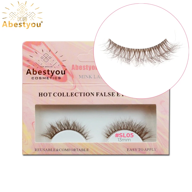 

Abestyou Classic Dark Brown Mixed Colored Fluffy Mink Eyelashes Premade Fans 5d Russian Volume Clear Strip Lashes Extensions