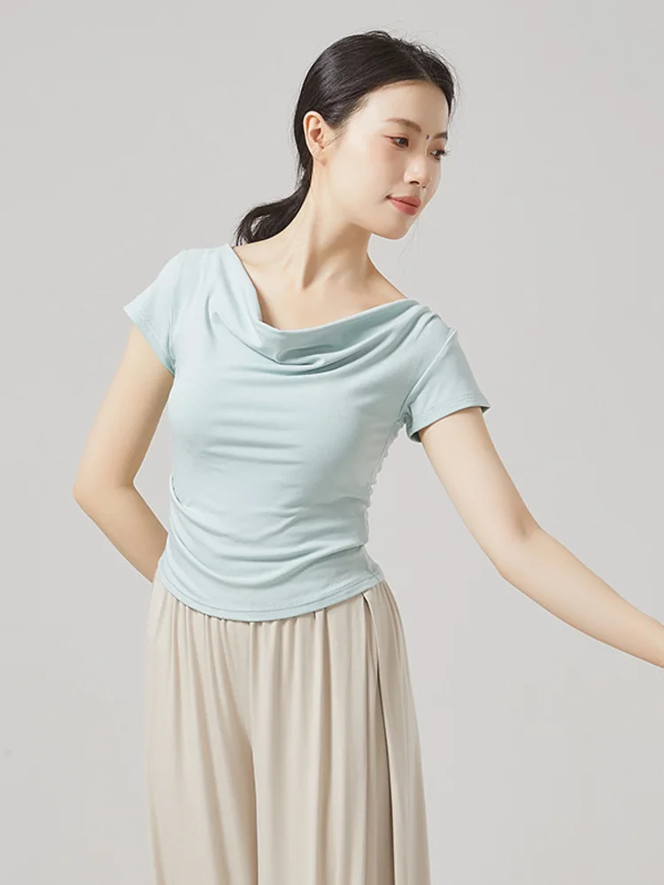 

Short Sleeve Slim Dance Shirt Solid Color Tight Fit Top Modern Contemporary Stagewear Ballet Practice Performance Female Dancers