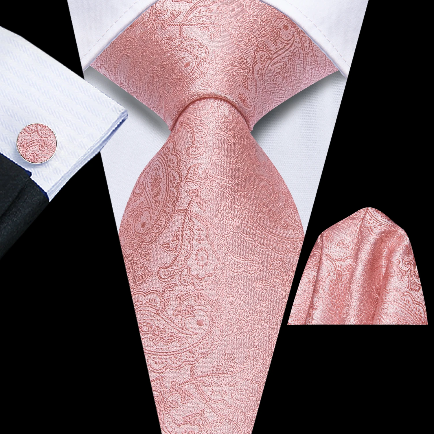 Hi-Tie Herren-Krawatte, Rose, Rosa, Lila, Blau, Blumenmuster, Paisley-Taschentuch, Manschettenknöpfe für Smoking-Accessoire, klassische Luxus-Geschenkkrawatte aus Seide