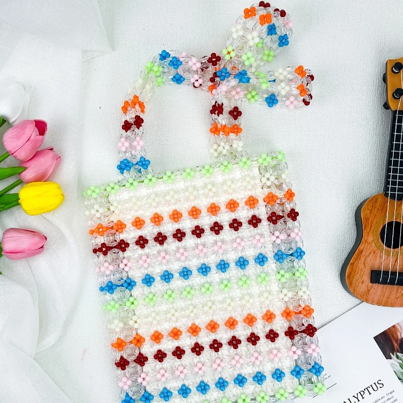 

2026 Spring/Summer Transparent Acrylic Beaded Shoulder Bag Designer Hand-woven Colorful Stripes Tote Bag Fashionable Female Bag