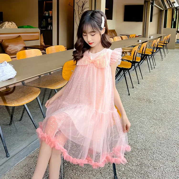 

Teenage Girls Princess Dresses Princess Children Clothing Party Bow with Ruffle Dresses Girls Sweet Clothes 6 8 10 12 14Year