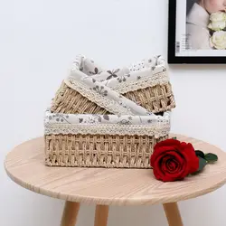 Rattan tabletop storage box woven snacks cosmetics toys storage basket household cloth art tea table sundry key basket