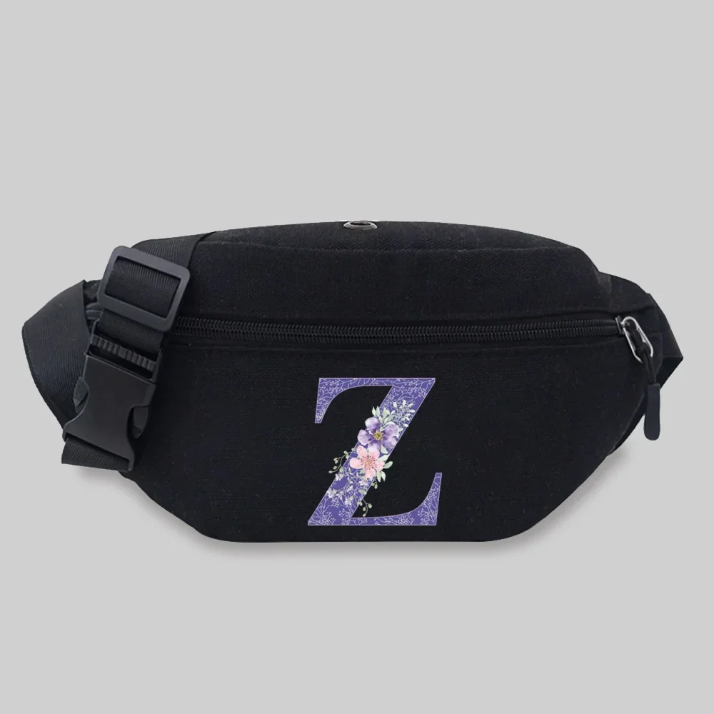 Chest Bag Travel Waist Bags Unisex Purple Flower Series Printing Lightweight Leisure Sports Banana Bags Canvas Fanny Pack 2024