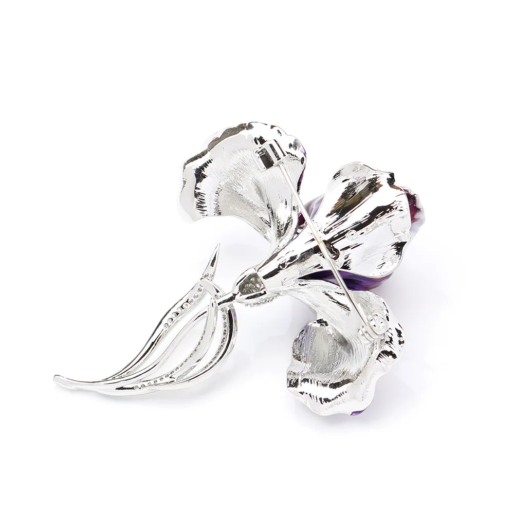 SKEDS النمط الفرنسي خمر الأرجواني التدرج البتلة ثلاثية الأبعاد القزحية بروش أنيقة الراقية باقة دبوس لامعة كريستال الصدار للولائم #4