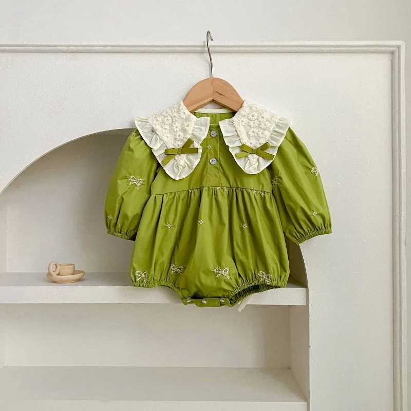 

Весенне-осеннее платье с вышивкой и воротником-бабочкой для девочек, с длинным рукавом, для младенцев, платье для сестер, милое тематическое платье