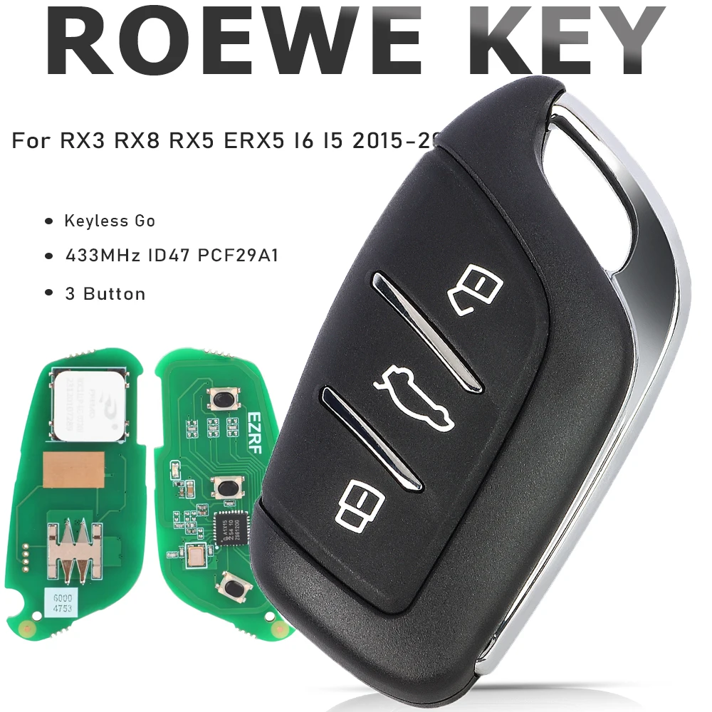 

KEYECU Keyless Go Smart Remote Key 3 Button 433MHz ID47 PCF29A1 Fob for ROEWE RX3 RX8 RX5 ERX5 I6 I5 2015 2016 2017 2018 2019