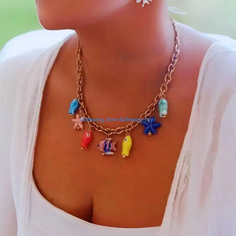 573B قلادة الأسماك الأنيقة ذات الطابع السمك المصنوع من الفولاذ المقاوم للصدأ واللكنة السيرامي #4