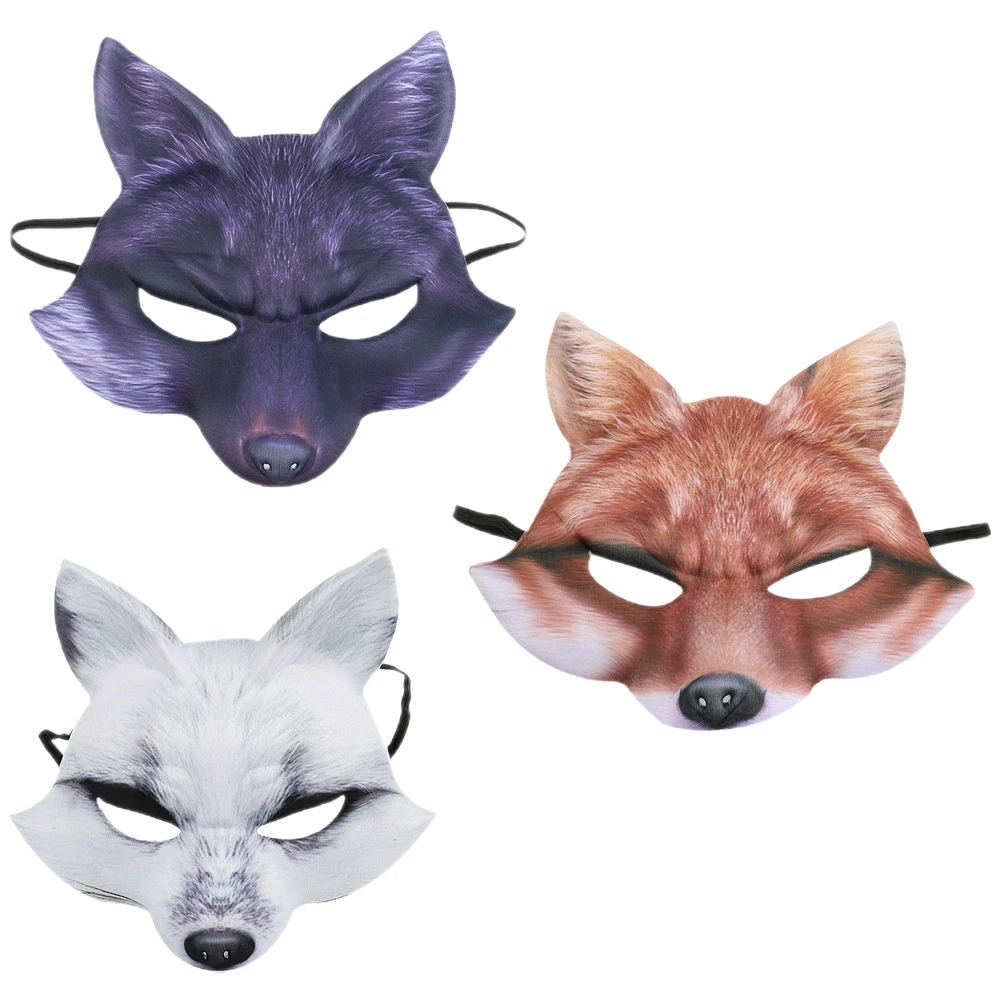 

3pcs Fox Mask Halloween Masquerade Costume Carnival Party EVA Material Animal Face Mask White Yellow Black Colors Adjustable
