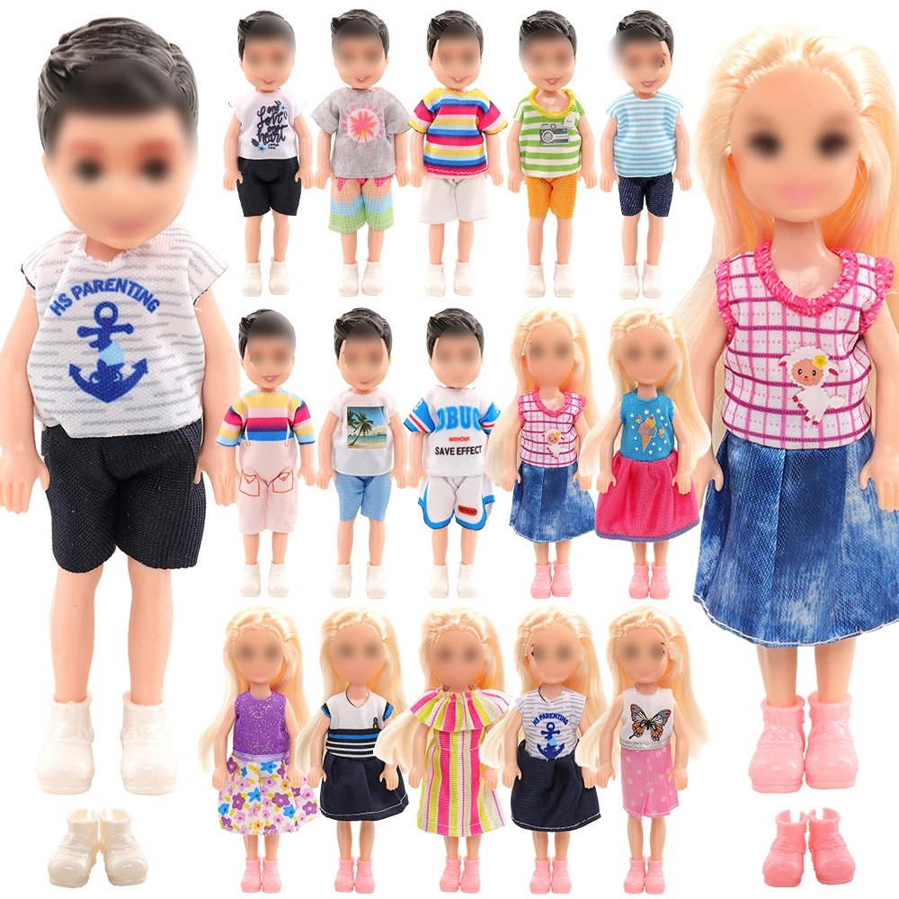 Fashion 12 Sets Doll Accessories =Random 5 Princess Dresses + 2 Pairs Shoes+ 5 Casual Boy Doll Clothes for Chercy Girl Boy Toy D