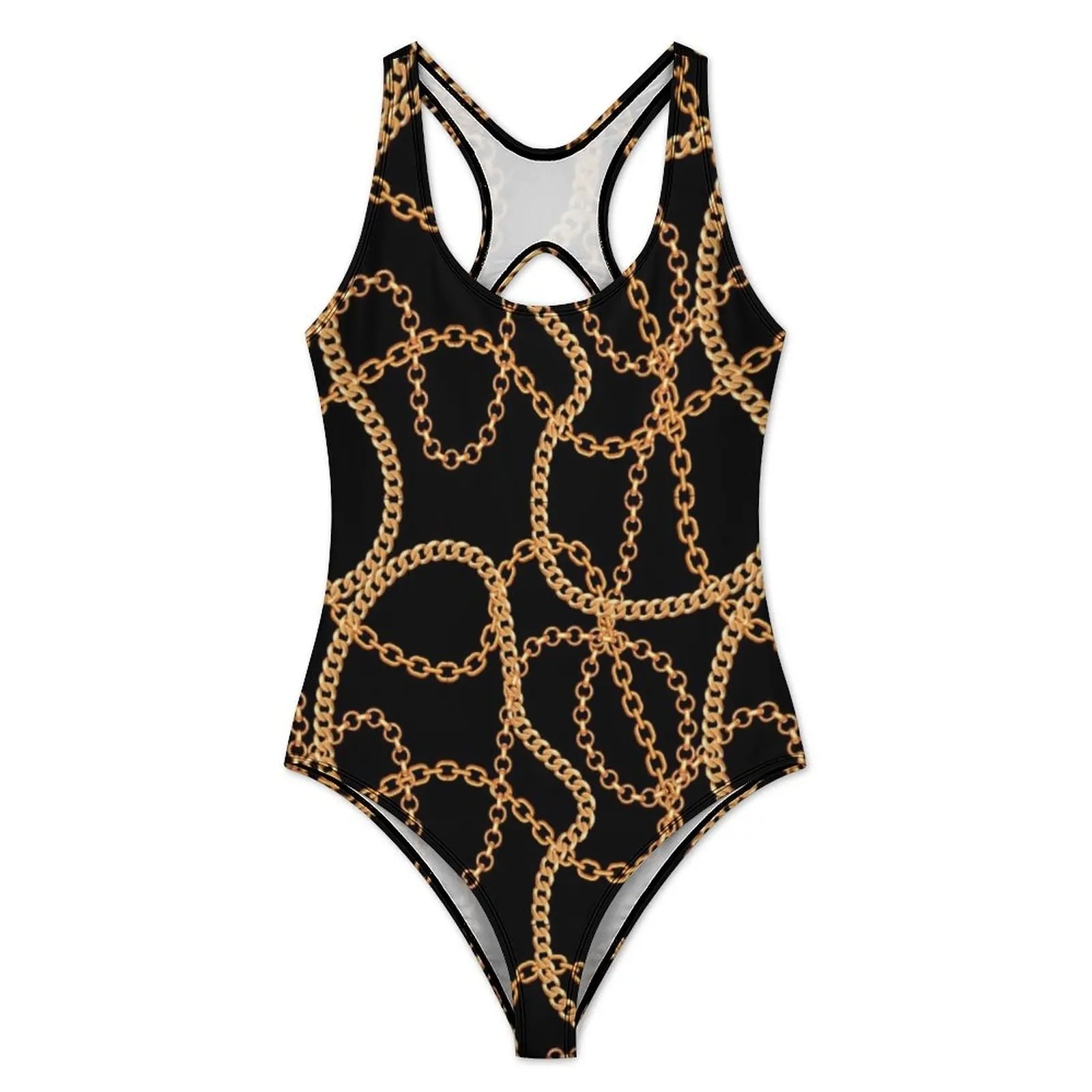 Chain Print Swimsuit Gold Chains Luxury One-Piece Swimwear Push Up Stylish Bathing Suit Sexy Holiday Pool Graphic Beachwear