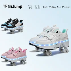 Latest  Boys  Teens Street Roller Shoes Double Wheel Casual Running Shoes  Indoor And Outdoor Beginners Parkour Skate Shoes