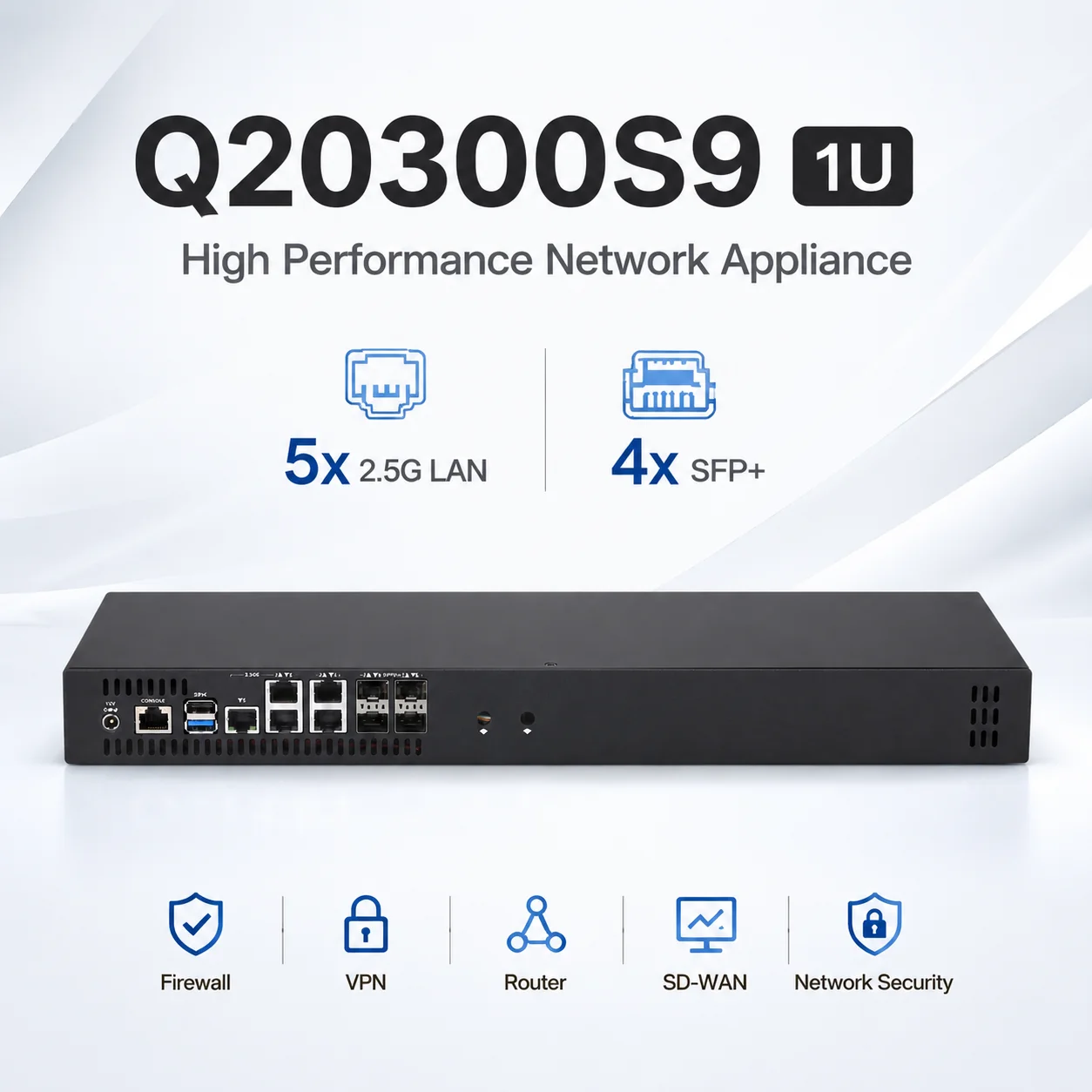 QOTOM 인텔 덴버턴 C3758R C3808 C3908 1U 방화벽 어플라이언스 라우터 4x10GbE SFP+ 5x2.5GbE LAN 우분투 OPNsense VPN 서버