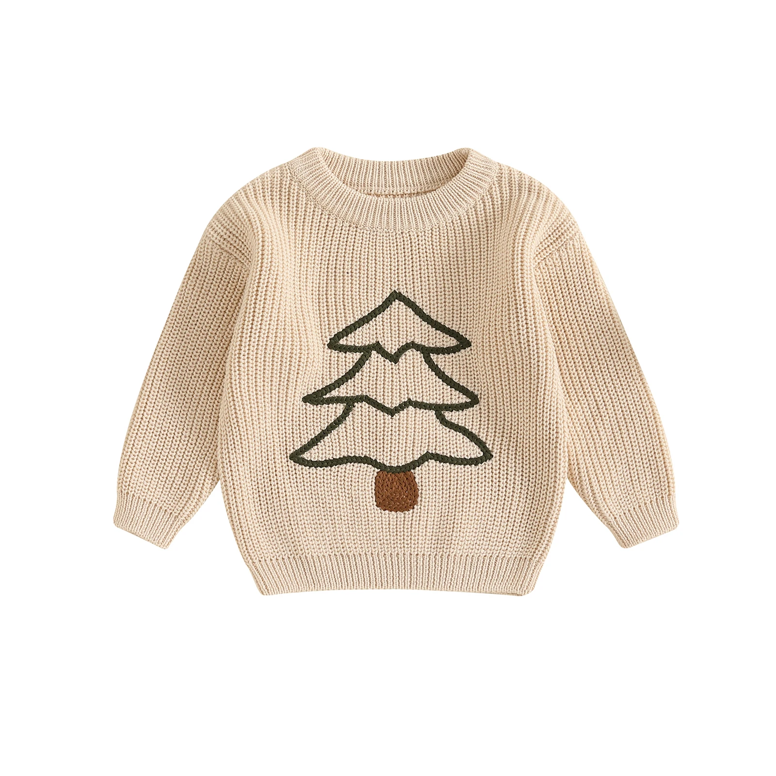 0-3 YearsBaby Boy Girl Christmas Sweater Reindeer Letter Embroidery Crew Neck Long Sleeve Pullover Knit Tops for Winter Fall