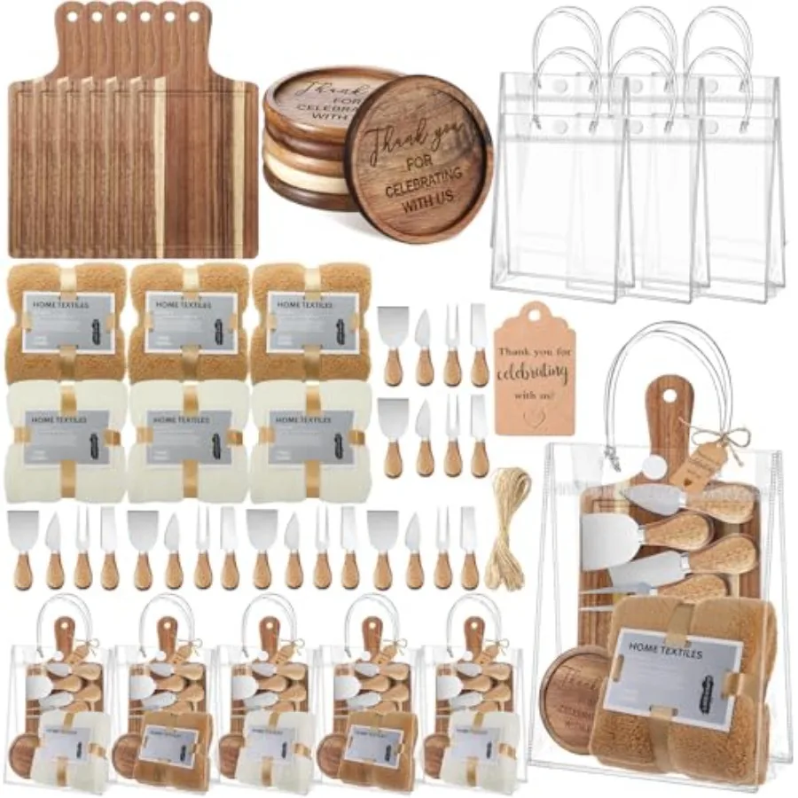 

55 предметов: призы для победителей на бэби-шауэр, 6 наборов подарков для гостей на бэби-шауэр, а также подарки для взрослых: сырная доска, ножи для сыра, подставки под бокалы.