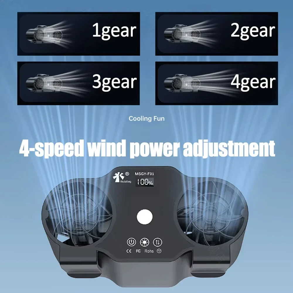 

Вентилятор с двойным зажимом на талии, 4-скоростной, мощный, с длительным аккумулятором 20000 мАч, светодиодный светильник, охлаждающее устройство для кемпинга на открытом воздухе