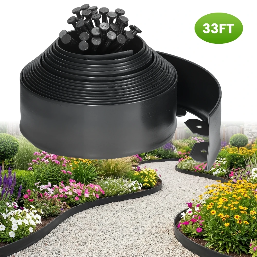 10M Landscape Edging  with Spikes Fixed Garden Barrier Lawn Grass Plastic Edging Border Garden Edging Coil for Lawn Yard Pathway