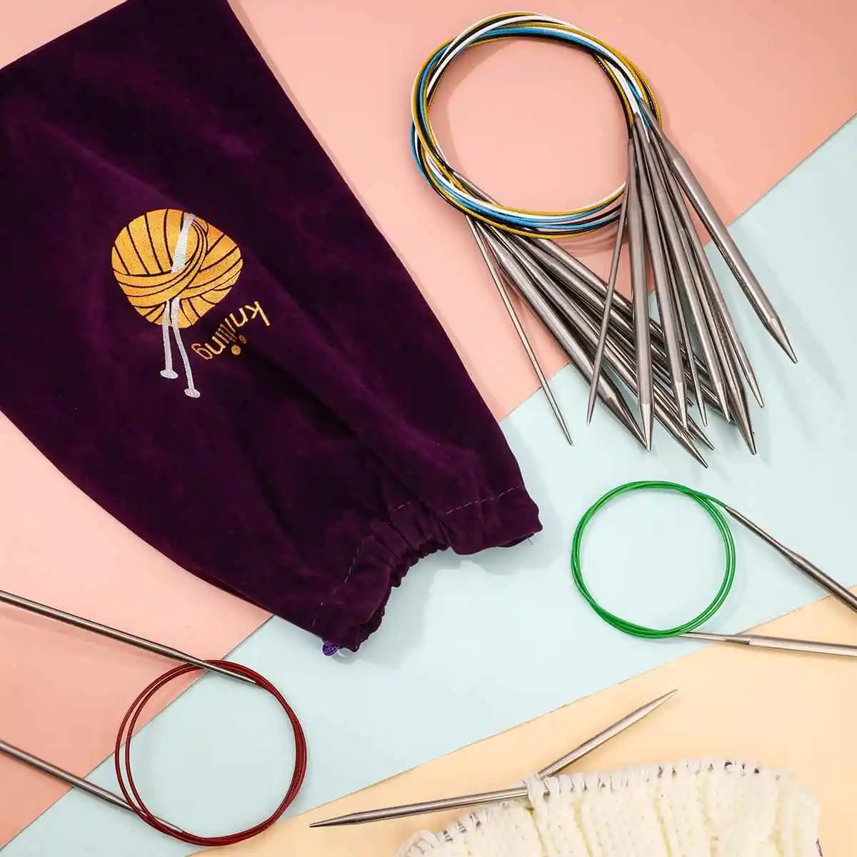 

Langen Stainless Steel 80cm Knitting Needle Set Handmade Circular Crochet Tool Kit for Sweater Yarn Knitting Bar Needles