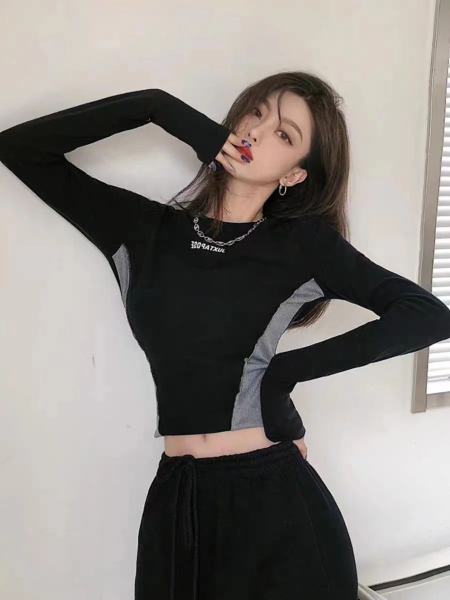 Bla Long Sve T-irt Women's High Waist ort Sle Inner Wear Base irt Top for Winter 2025 High Waist Slim Fit Design
