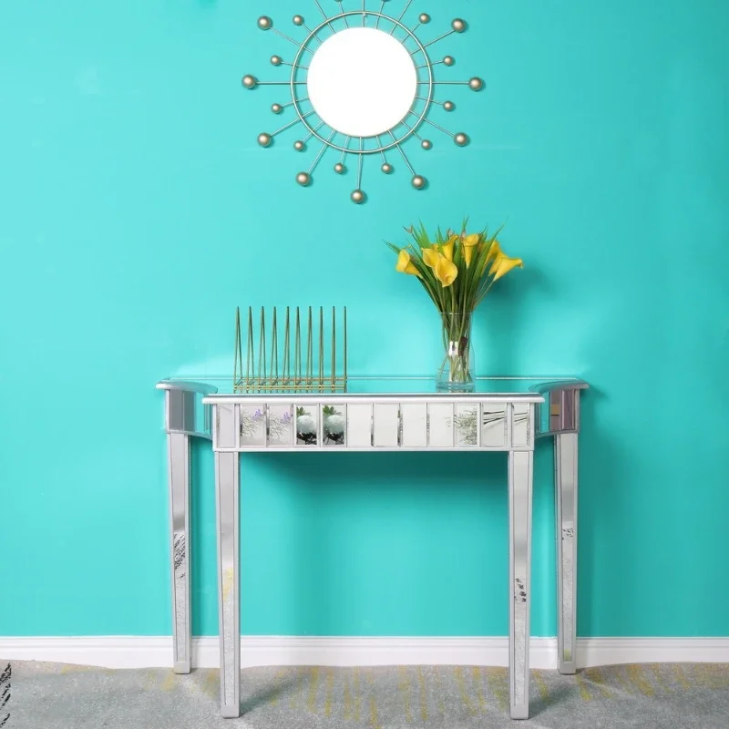 Light luxury silver mirror wall table living room household vase ornament storage table study storage desk