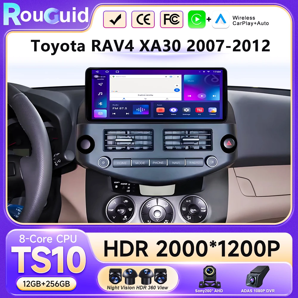 12.3 inch 4G For Toyota RAV4 XA30 2007-2012 Android 16 Car Radio Wireless Bluetooth Carplay Multimedia Head Unit Touch Screen