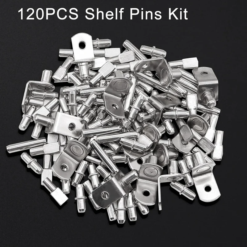 Kit de pines para estante, 120 Uds., 4 estilos, clavijas para estante, muebles de cocina, clavijas para estante de gabinete, soporte en forma de L/cuchara plana, clavijas para estante